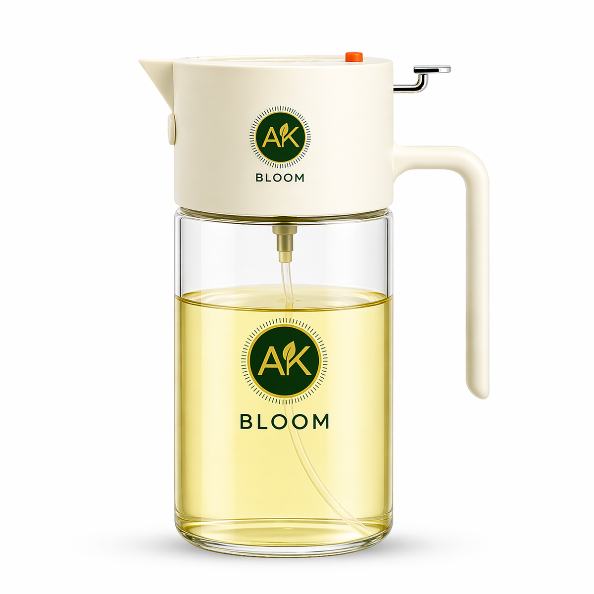 AK Bloom 2-in-1 Oil Sprayer and Pourer 550ml glass dispenser on white background