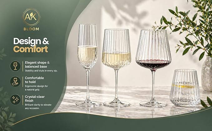 4-Piece Mixed Glass Set, Assorted Ribbed Crystal-Clear Glassware, Premium Gift Box