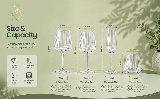 4-Piece Mixed Glass Set, Assorted Ribbed Crystal-Clear Glassware, Premium Gift Box