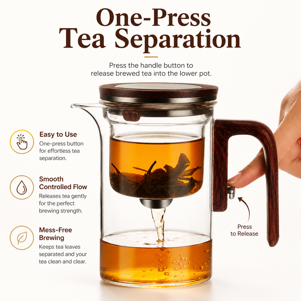 AK BLOOM Glass Teapot with Magnetic Infuser & Wooden Lid – 600ml or 800ml | Loose Leaf Tea Gift