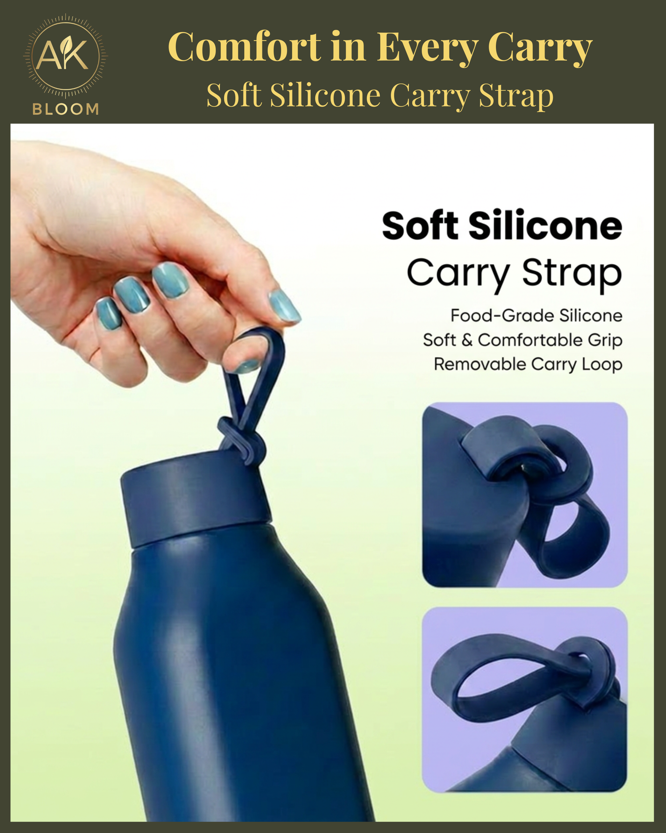 AK BLOOM Stainless Steel Insulated Square Water Bottle 600ml