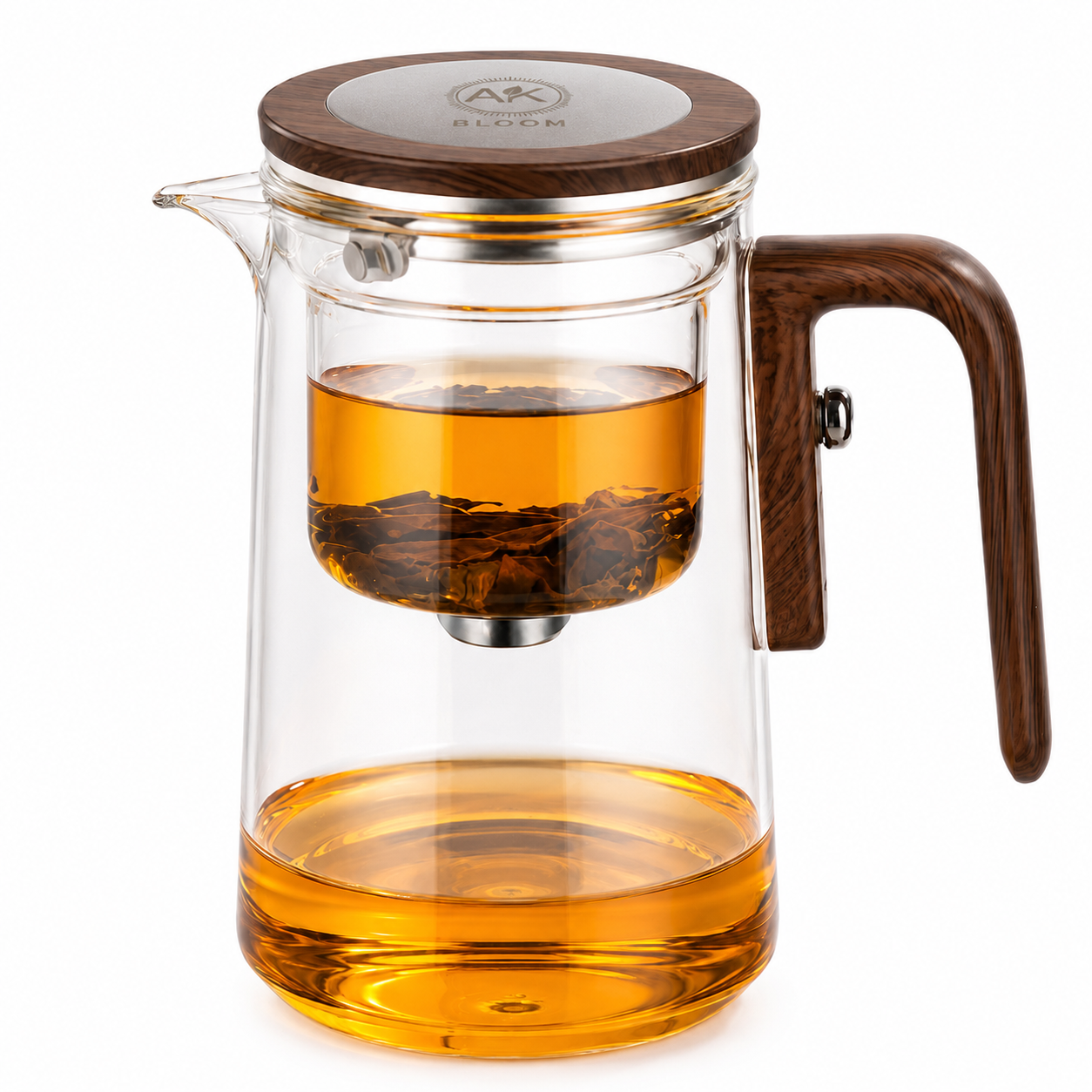 AK BLOOM Glass Teapot with Magnetic Infuser & Wooden Lid – 600ml or 800ml | Loose Leaf Tea Gift