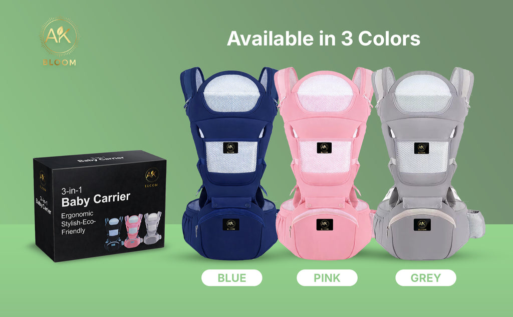 AK BLOOM Baby Carrier – Ergonomic Newborn Carrier 3.5–15 kg, Front & Back Carry, Breathable & Adjustable