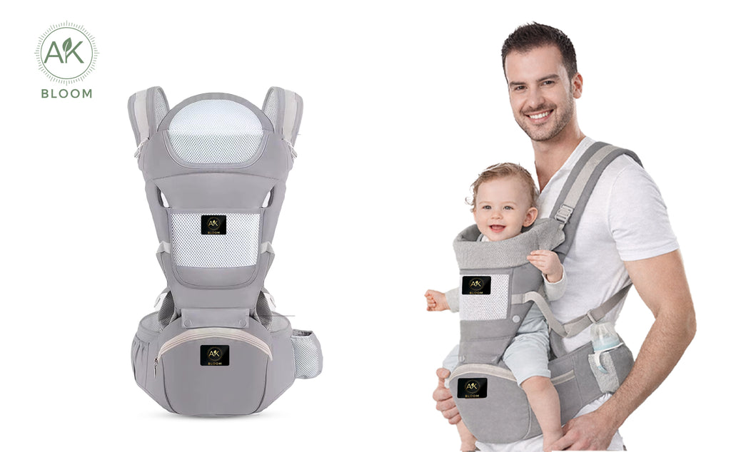 AK BLOOM Baby Carrier – Ergonomic Newborn Carrier 3.5–15 kg, Front & Back Carry, Breathable & Adjustable