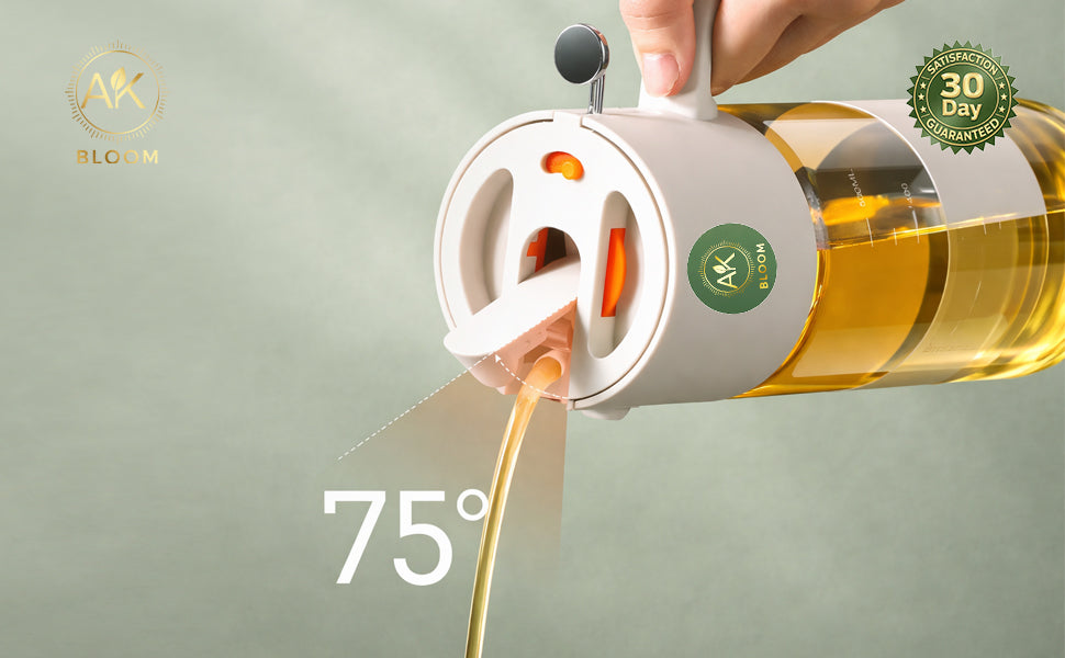 AK Bloom 2-in-1 Oil Sprayer & Pourer Bottle – 550ml Glass Dispenser for Olive Oil, Vinegar & Soy Sauce | Fine Mist Spray & Controlled Pour