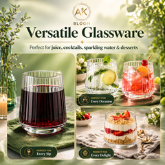 AK BLOOM ribbed tumbler glasses for juice, cocktails, sparkling water and desserts