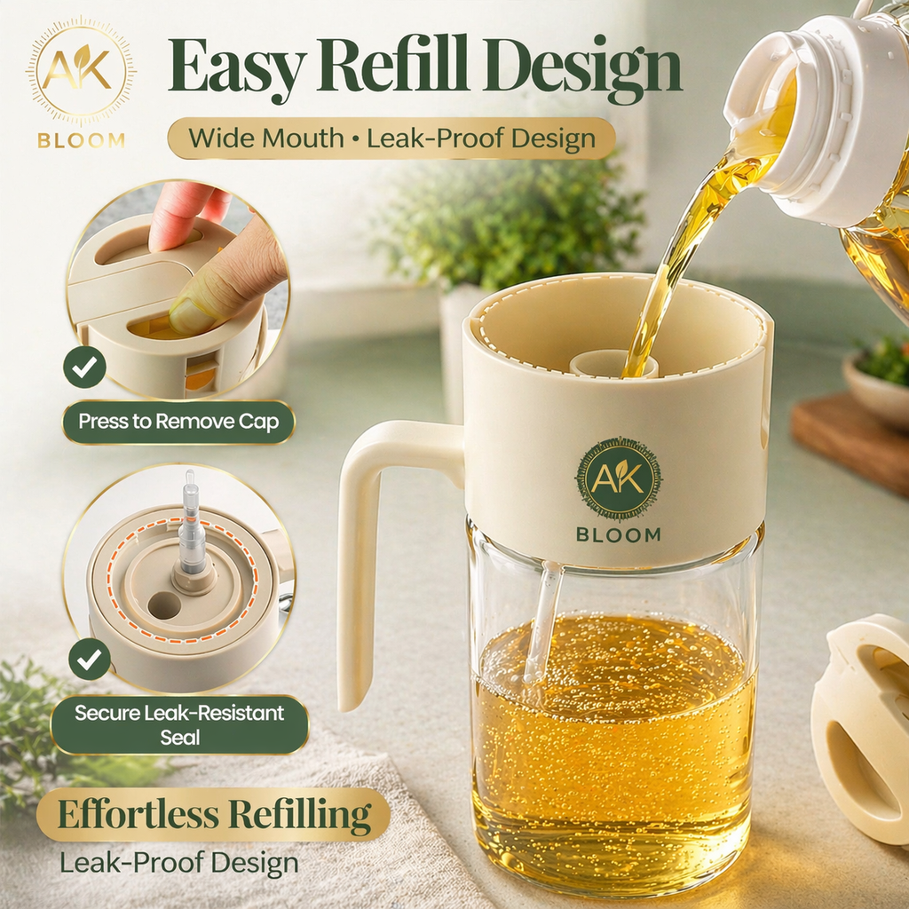 AK BLOOM 2-in-1 Oil Sprayer & Pourer – 550ml Glass Dispenser
