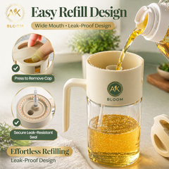 AK Bloom 2-in-1 oil sprayer and pourer with wide-mouth easy refill design and leak-resistant seal