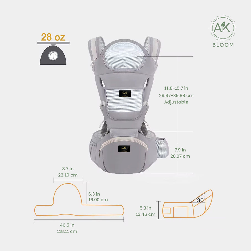 AK BLOOM Baby Carrier – Ergonomic Newborn Carrier 3.5–15 kg, Front & Back Carry, Breathable & Adjustable