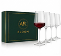 AK BLOOM Hand-Blown Ribbed Wine Glasses (Set of 4) – 500ml Elegant Stemware with Gift Box