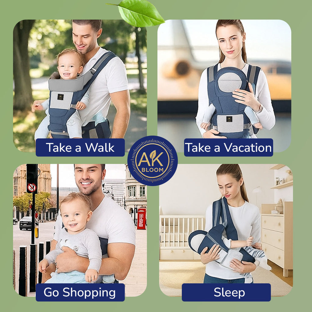 AK BLOOM Baby Carrier – Ergonomic Newborn Carrier 3.5–15 kg, Front & Back Carry, Breathable & Adjustable