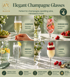AK BLOOM set of 4 ribbed champagne flutes for champagne, sparkling wine and mimosas
