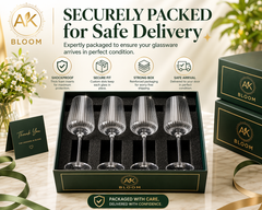 AK BLOOM ribbed wine glasses set of 4 securely packed in protective foam gift box for safe delivery
