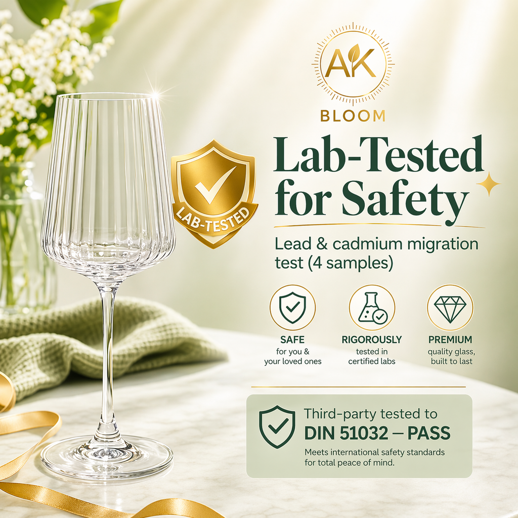 AK BLOOM Hand-Blown Ribbed Wine Glasses (Set of 4) – 500ml Elegant Stemware with Gift Box