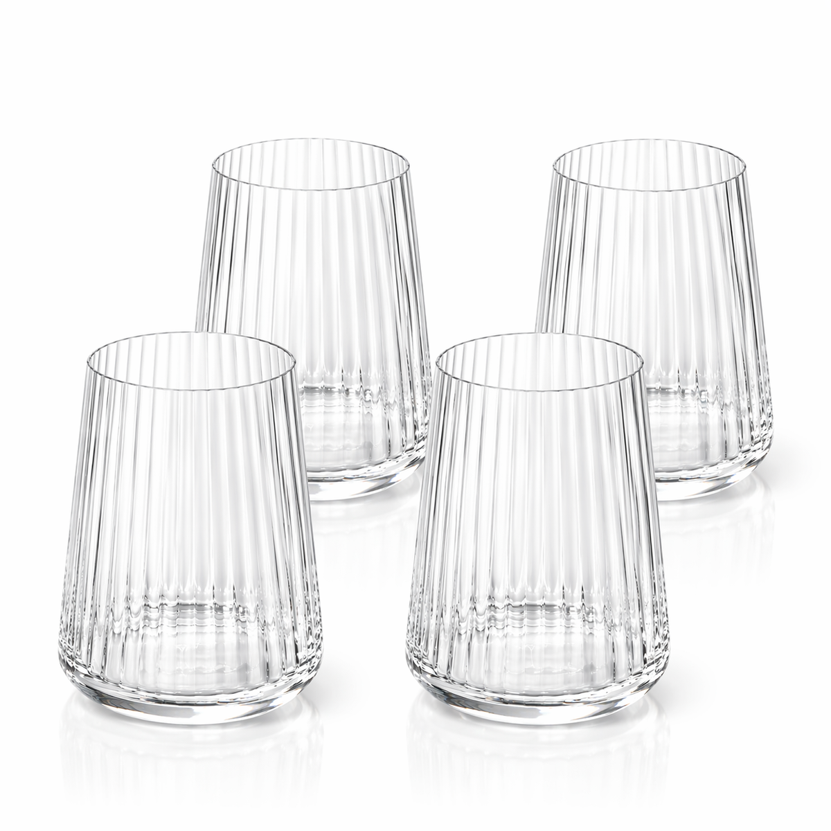 AK BLOOM set of 4 clear ribbed 300ml tumbler glasses on a white background