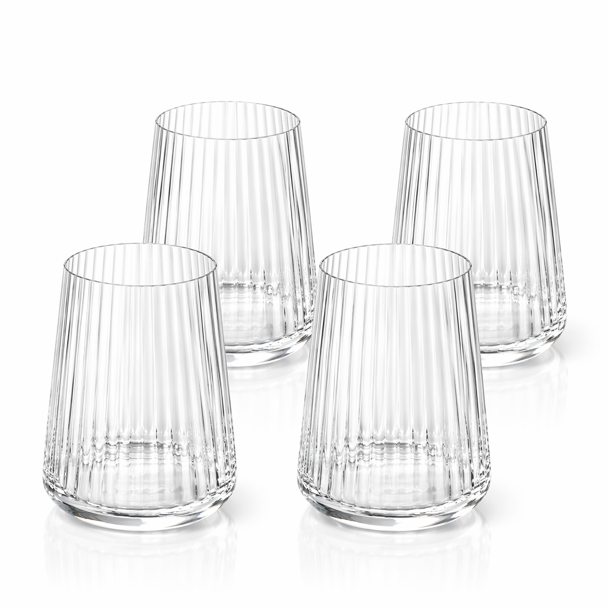 AK BLOOM Ribbed Tumbler Glasses (Set of 4) – 300ml Crystal Clear Drinking Glasses with Gift Box
