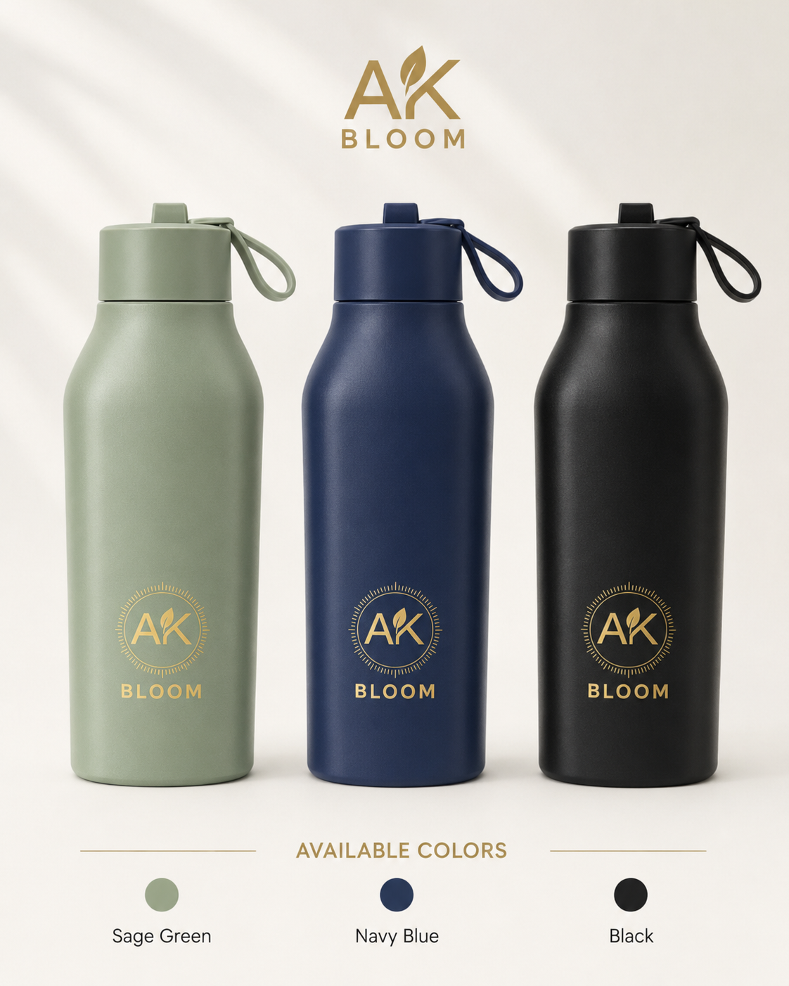 AK BLOOM Stainless Steel Insulated Square Water Bottle 600ml